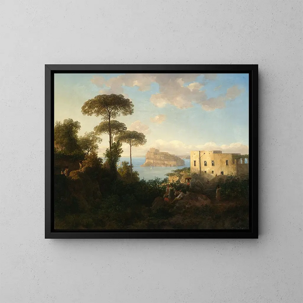 Landskap med figurer och arkitektur, vy över Ischia, Italien - Thomas Ender — inramlat konstverk på väggen