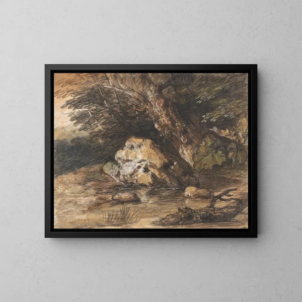 En skogssjö med stenar och växter - Thomas Gainsborough — inramlat konstverk på väggen
