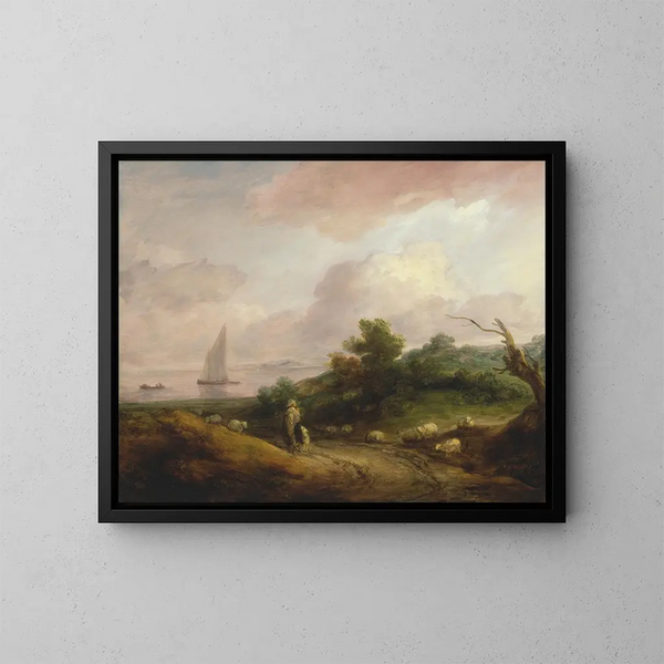 Landskapslandskap med en herde och hans hjord - Thomas Gainsborough — inramlat konstverk på väggen