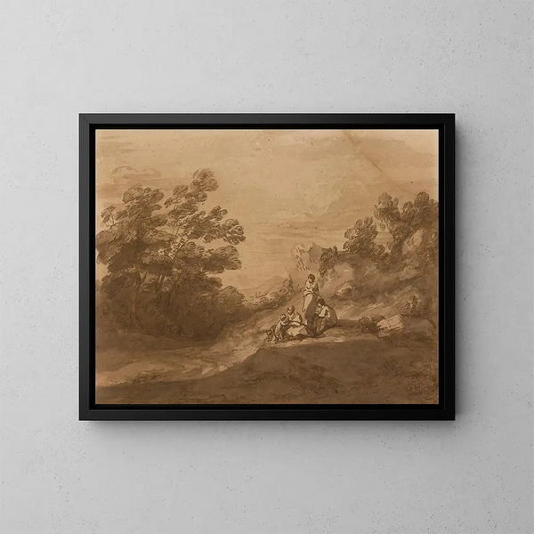 figurer som vilar i ett skogigt landskap - Thomas Gainsborough — inramlat konstverk på väggen