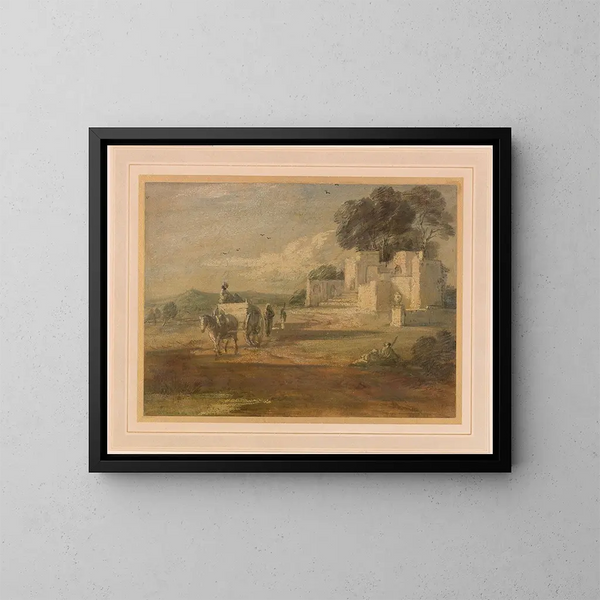 Landskap med häst och vagn och ruin - Thomas Gainsborough — inramlat konstverk på väggen