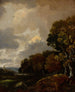 Landskapsmålning med träd och ett fält, en kyrktorn i fjärran - Thomas Gainsborough — vy av konstverket