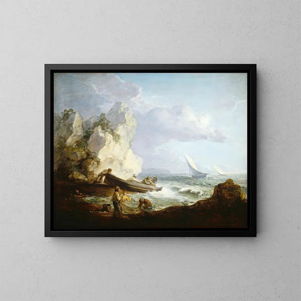 Strand med fiskare - Thomas Gainsborough — inramlat konstverk på väggen