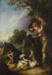 Två unga herdar med hundar som slåss - Thomas Gainsborough — vy av konstverket