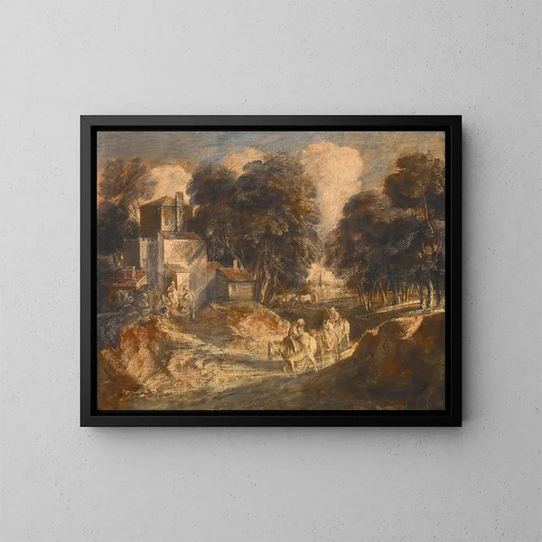 Landskapsbild med skog och bönder till häst - Thomas Gainsborough — inramlat konstverk på väggen