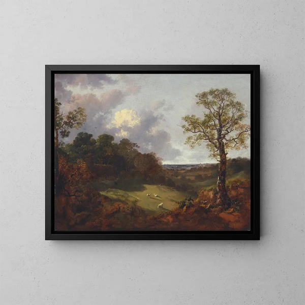 Landskapslandskap med en stuga och en herde - Thomas Gainsborough — inramlat konstverk på väggen