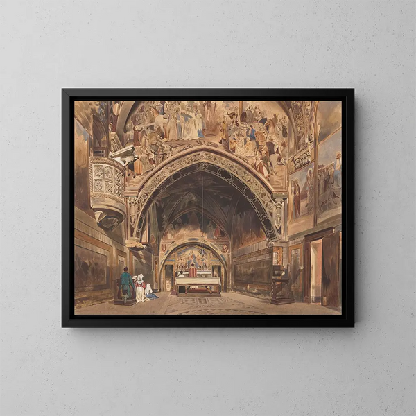 interiören i Saint-Benoît-kyrkan i Subiaco nära Rom - Thomas Hartley Cromek — inramlat konstverk på väggen