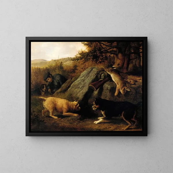 Les chasseurs de lapins - Thomas Hewes Hinckley — inramlat konstverk på väggen