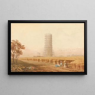 Thomas Hosmer Shepherd - Bonapartes Column in Scafolding at Boulogne France with Harvesters in a Field.webp
