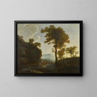 Thomas Jones - Extensive landscape with a shepherd and shepherdess and their flock.webp