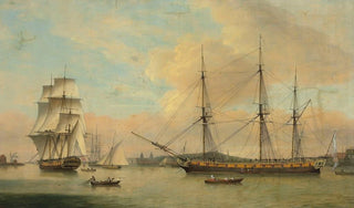 Thomas Luny - The Monsieur in two positions off Deptford dockyard with Greenwich beyond.webp