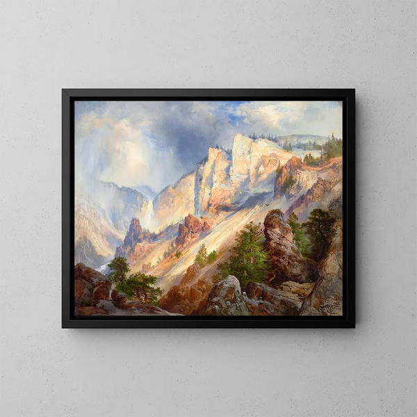 En tillfällig regnskur i Yellowstone canyon - Thomas Moran — inramlat konstverk på väggen