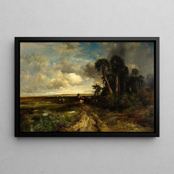 Ramener le bétail, côte de Floride - Thomas Moran — inramlat konstverk på väggen