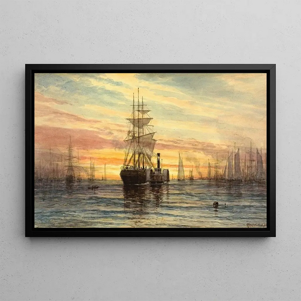 Scène de port - Thomas Moran — inramlat konstverk på väggen