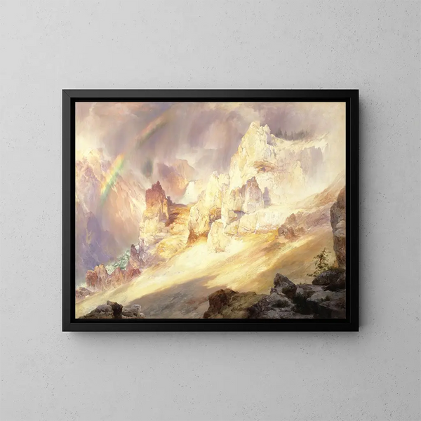 Regnbåge över Grand Canyon i Yellowstone - Thomas Moran — inramlat konstverk på väggen