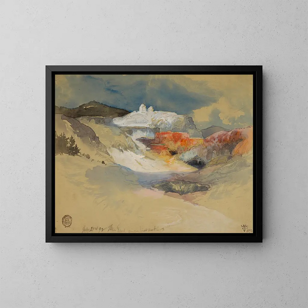 varma källor i Yellowstone - Thomas Moran — inramlat konstverk på väggen