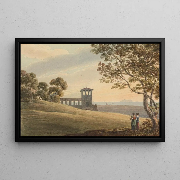 Thomas Richard Underwood - An Italian landscape with colonnade and tower.webp