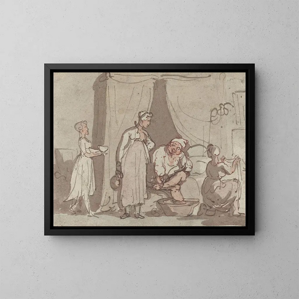 Le Bain de pieds - Thomas Rowlandson — inramlat konstverk på väggen