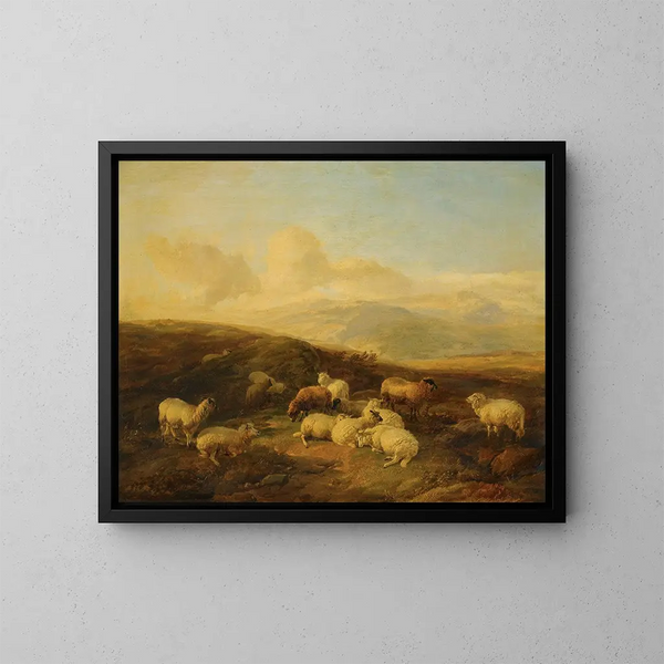 får Sheep in a Heathland Landscape - Thomas Sidney Cooper — inramlat konstverk på väggen