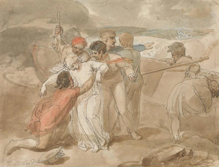 Thomas Stothard - A Woman Rescued from the Sea and Assisted Ashore Rowing Boat and Rescuers in Background.webp