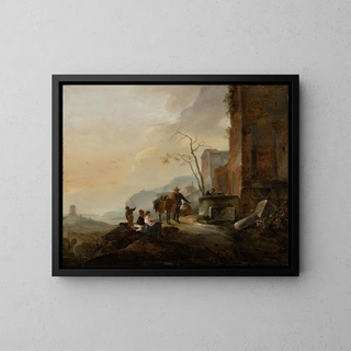 Thomas Wijck - Italian Landscape with Figures at a Fountain among Antique Ruins.webp