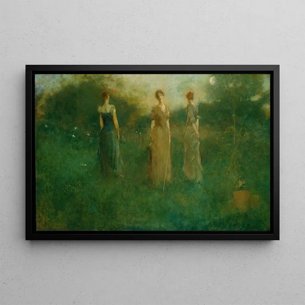 I trädgården - Thomas Wilmer Dewing — inramlat konstverk på väggen