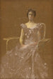 Dame i en rottingfåtölj - Thomas Wilmer Dewing — vy av konstverket