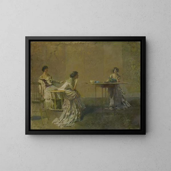 Le Commérage - Thomas Wilmer Dewing — inramlat konstverk på väggen