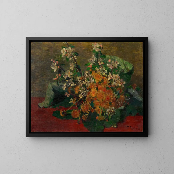 Bouquet de pissenlits et de fleurs de pommier - Tina Blau — inramlat konstverk på väggen