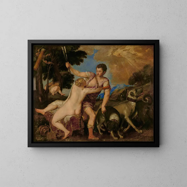 Venus och Adonis - Titien — inramlat konstverk på väggen