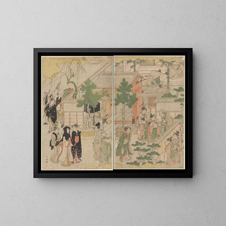 Le matin du Nouvel An - Torii Kiyonaga — inramlat konstverk på väggen