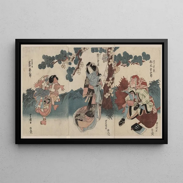 Matsumoto Koshiro, Segawa Kikunojo, Iwai Kumesaburo - Toyokuni Utagawa — inramlat konstverk på väggen