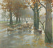 Troupeau de moutons avec bergère par un jour de pluie - Adolf Kaufmann — vy av konstverket
