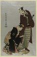 Yodaime Matsumoto Koshiro en Yamato no Yabodaijin och Shodai Nakayama Tomisaburo en Shinmachi no Keisei Umegawa - Tōshūsai Sharaku — inramlat konstverk på väggen