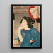 En geisha från 1870-talet sittande i en båt - Tsukioka Yoshitoshi — inramlat konstverk på väggen