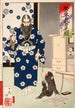 Kazuenokami Kat Kiyomasa som observerar en apa med en pensel - Tsukioka Yoshitoshi — vy av konstverket