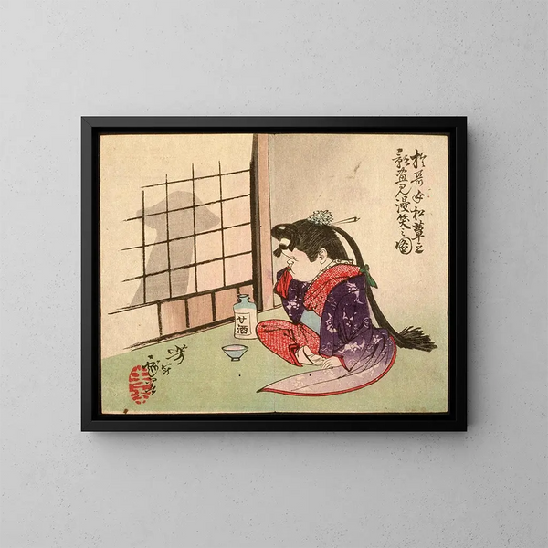 Okame som svävar i skuggan av en svamp - Tsukioka Yoshitoshi — inramlat konstverk på väggen