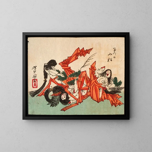 Tirer des pousses de pin le jour du Rat - Tsukioka Yoshitoshi — inramlat konstverk på väggen