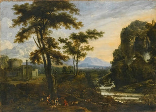 Tuscan School - An Extensive River Landscape With Herders Resting In The Foreground A Fortification To The Left.webp