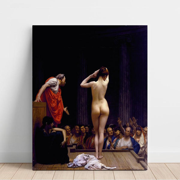 Reproduktion av målningen En romersk slavmarknad - Jean-Léon Gérôme