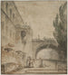 En palats med en bågbro, en romersk villa - Hubert Robert — vy av konstverket
