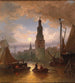 En vy av Amsterdam i månljus - Elias Pieter van Bommel — vy av konstverket
