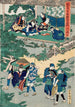 Akt 6 Kampei Signerar rullen av de 47 Ronin Okaru efter att ha sålts och föras i palanquin till Kyotos bordell - Utagawa Kunisada Toyokuni III — vy av konstverket