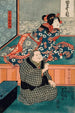 Arashi Otohachi III i Makanaibaba Okuma och Iwai Kumesabur II i Fille de Manchs Okoma - Utagawa Kunisada Toyokuni III — vy av konstverket
