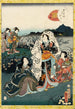 Murasaki Shikibu som döljer sig från Genji-berättelsen kapitel Nattprunus - Utagawa Kunisada Toyokuni III — vy av konstverket