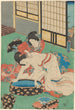 en kvinna lutande över ett badkar badat av hennes tjänare - Utagawa Kunisada Toyokuni III — vy av konstverket