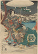 kvinna och manlig tjänare i snön, kvinna håller ett vitt paraply - Utagawa Kunisada Toyokuni III — vy av konstverket