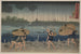 personer som går under paraplyer längs stranden under en storm - Utagawa Kuniyoshi — vy av konstverket