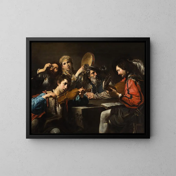 En musikfest - Valentin de Boulogne — inramlat konstverk på väggen