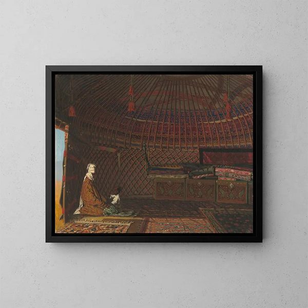 Inuti en rik kirgizs tält - Vasily Vereshchagin — inramlat konstverk på väggen